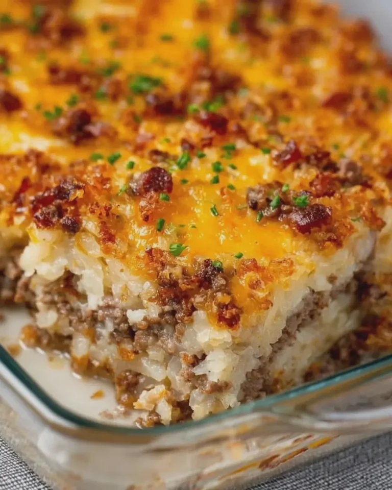 OVEN BAKED 4 INGREDIENT AMISH BEEF AND HASHBROWN CASSEROLE
