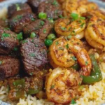 Southern Garlic Butter Shrimp and Steak Rice Skillet