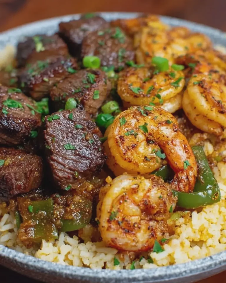 Southern Garlic Butter Shrimp and Steak Rice Skillet