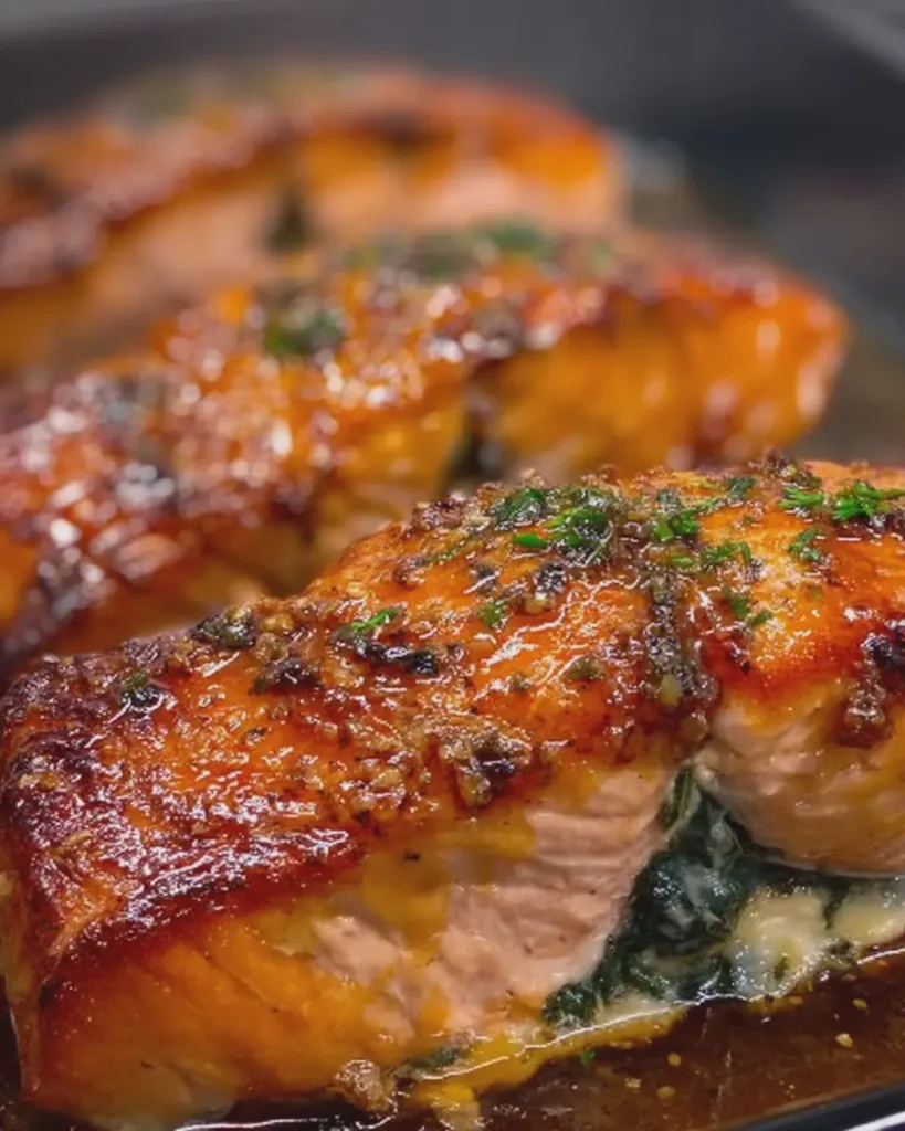 Brown Sugar Glazed Stuffed Salmon Seafood Fillets