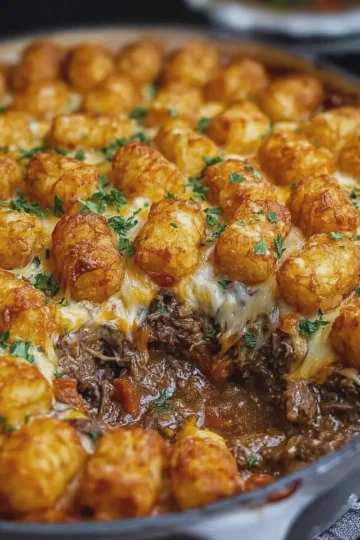 Comforting Angel Beef Casserole with Crispy Tater Tots