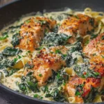 Creamy Garlic Parmesan Salmon Florentine Seafood Skillet