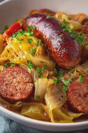 Sela 4 Ingredient Slow Cooker Beef Sausage and Cabbage