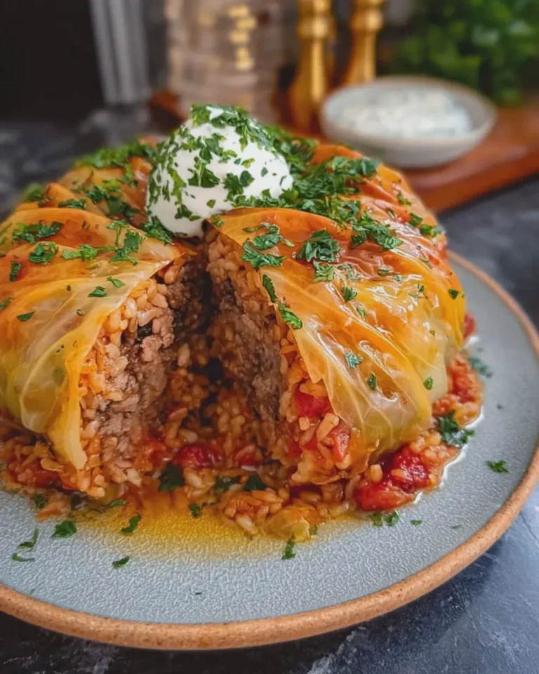 Stuffed Cabbage Ring with Beef and Rice